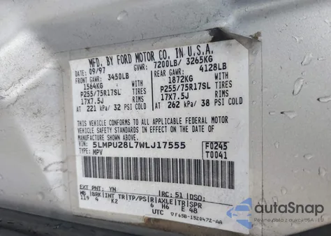 1998 Lincoln Navigator z USA, uszkodzony, nr VIN 5LMPU28L7WLJ17555